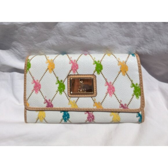 U.S. Polo Assn. Trifold Wallet Clutch White Multicolor Rainbow - Picture 1 of 10